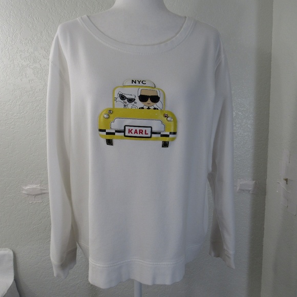 Karl Lagerfeld Tops - White NYC Taxi Cab Choupette Cat Sweatshirt Sz XL